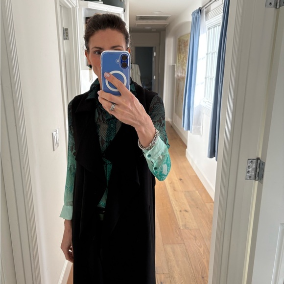 8PM Made in Italy Jolana Black Open Front Long Vest Size Small NWT - Picture 14 of 15